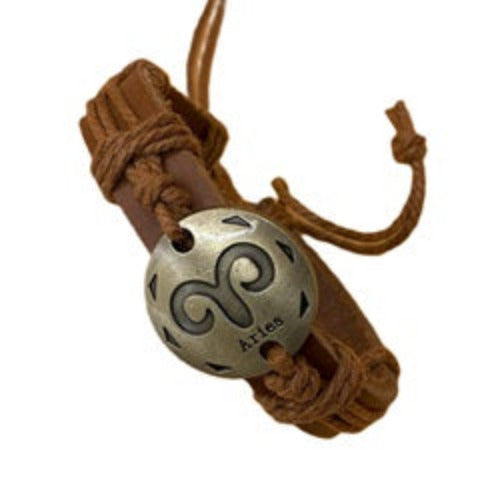 Brown leather cord with a silver pendant on a white background
