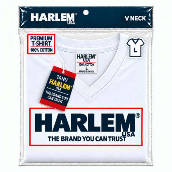 Harlem Brand Short Sleeve T-shirt in White V neck Sold by T-shirts Plus