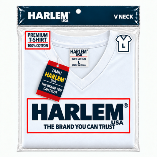 Harlem Brand Short Sleeve T-shirt in White V neck Sold by T-shirts Plus 